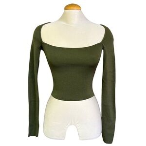 NWT - Women's Green Square Neck H&M Small Long Sleeve Top